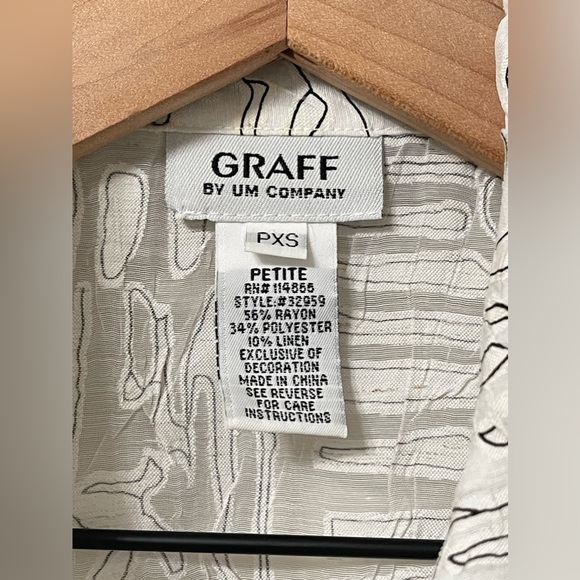 Graff by um Company Black & White Graphic Print Linen Blend Blouse Size PXS - Picture 6 of 8